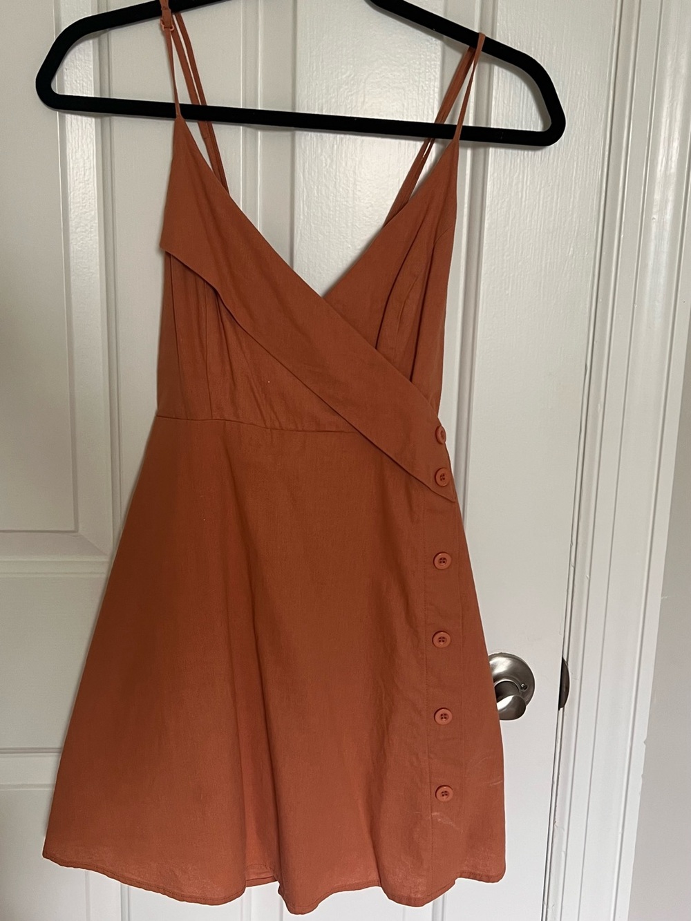 Rust Mini Button-Front Wrap Dress